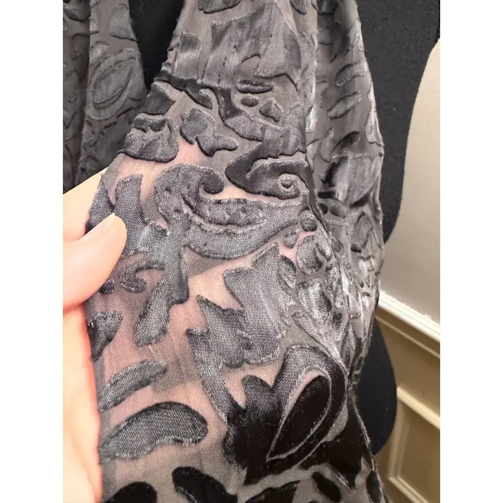 Vintage Scarf Silk Rayon Cut Out Piece Blend Devoré Black Gray Floral Pattern